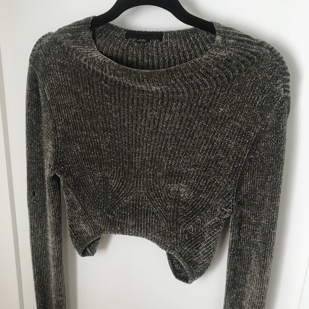 Alexander Wang Grey Velvet Chenille Crop Sweater - Picture 6 of 8